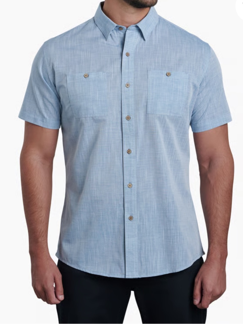 KUHL-Men’s Karib Short Sleeve Activewear Horizon Blue Button-Up Sz L Style 7460